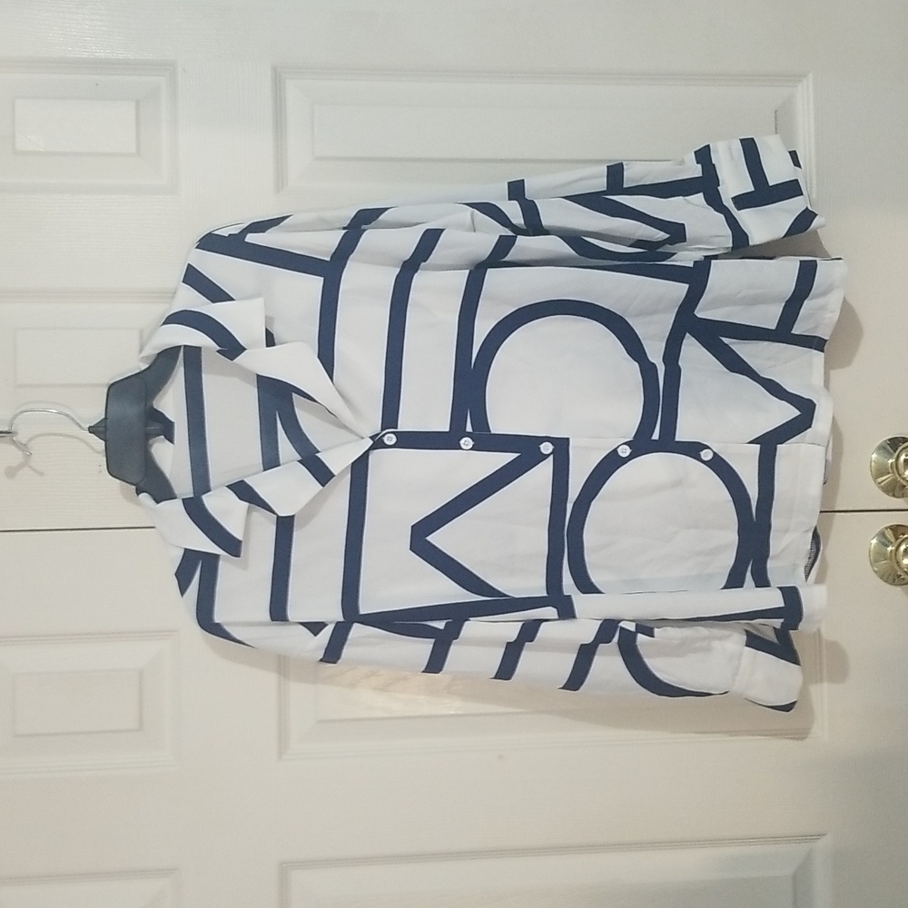 Shein navy blue and white blouse